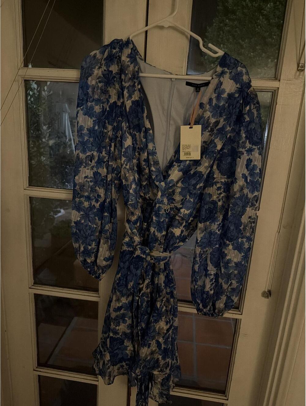 Alex Marie Blue Floral Long Sleeve Wrap Dress Size 14 NWT
